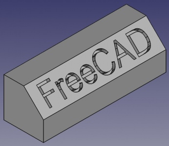 Draft ShapeString tutorial (v0.16) Create engraved text on a solid: extrude a shapestring to make it solid, then use a boolean cut to carve it from another solid.