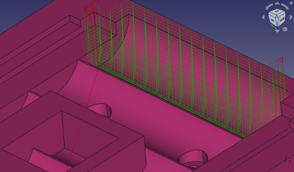 Exemple d'opération Évidement 3D utilisée pour dégager un porte-piles cylindrique