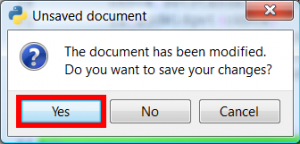 A warning window appears asking for confirmation of save code