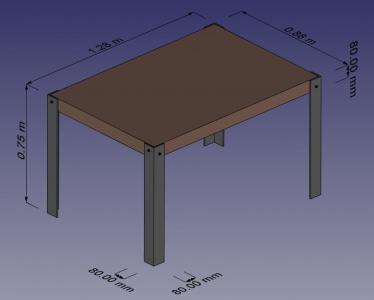 Traditionelle Modellierung, die CSG-Methode Modellierung eines Tisches unter Verwendung einfacher Festkörper wie Würfel und Zylinder, und Anwendung boolescher Verknüpfungen (Vereinigung und Differenz).