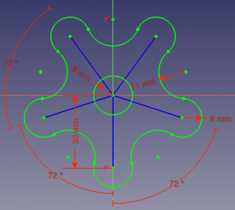 基本草圖繪製教學 (v0.19) This is a basic introduction to the tools of the Sketcher Workbench: construction mode, line, circle, arc, constraints (equality, vertical, horizontal, tangential, distance, angle, radius).