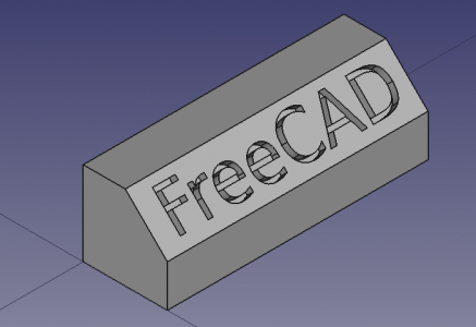 Draft ShapeString tutorial (v0.19) Create engraved text on a solid: extrude a shapestring to make it solid, then use a boolean cut to carve it from another solid.