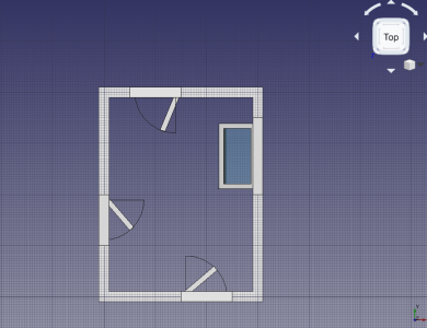 Modélisation d'une maison avec portes et fenêtres ouvertes (v0.18) Afficher des portes et des fenêtres comme étant ouvertes, avec des symboles d'élévation et de plan, et produire un plan de base avec TechDraw.