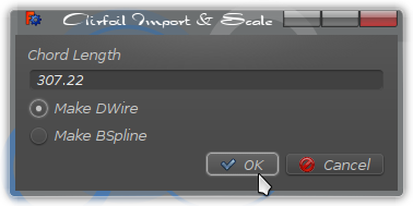 Version 2 Airfoil Import and scale dialog with choice of DWire or BSpline