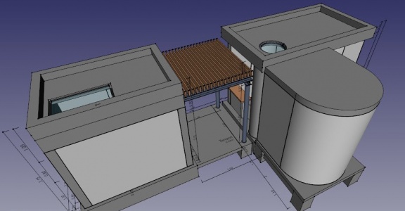 Arch Elemente Tutorium (v0.15) Modellieren einer Mikrohaus-Dachplatte mit dem Skizzierer, dem Fensterwerkzeug und dem Panelwerkzeug.