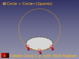 Create the circle to 3 points with the macro Work Features. Tab Circle Circle=(3 Points)