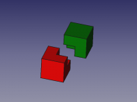 The resulting objects are coloured red and green (here offset)