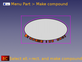 Selezionare il rettangolo e l'ellisse poi creare un composto Attivare il modulo Part, poi il menu Part > Crea composto.