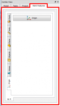 After activating Work Features, the tool moves to the left in the window Combo view.