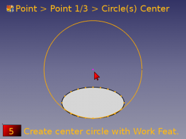 Créez un point au centre du cercle avec la macro Work Features. Tab Point > Point 1/3 > Circle(s) center.